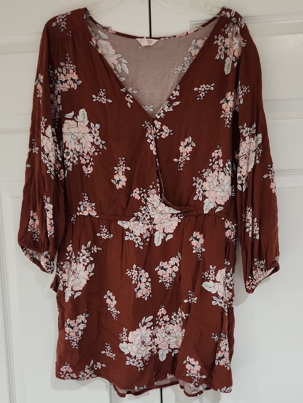 Cape Juby Rust Brown Floral Wrap Romper